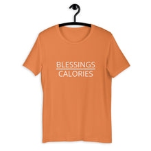Load image into Gallery viewer, Blessings over calories Short-Sleeve Unisex T-Shirt, Friendsgiving shirt, thanksgiving shirt, punny shirt
