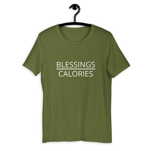 Blessings over calories Short-Sleeve Unisex T-Shirt, Friendsgiving shirt, thanksgiving shirt, punny shirt