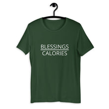 Load image into Gallery viewer, Blessings over calories Short-Sleeve Unisex T-Shirt, Friendsgiving shirt, thanksgiving shirt, punny shirt
