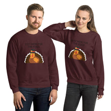 Load image into Gallery viewer, Just here for the food Unisex Sweatshirt, Friendsgiving shirt, thanksgiving shirt, punny shirt
