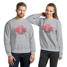 Load image into Gallery viewer, Candy candy canes, candy corns, syrup Unisex Sweatshirt, christmas shirt, buddy the elf shirt, punny shirt, holiday shirt
