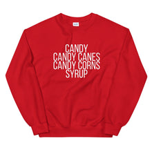 Load image into Gallery viewer, Candy candy canes, candy corns, syrup Unisex Sweatshirt, christmas shirt, punny shirt, holiday shirt
