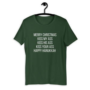 Merry christmas happy Hanukkah Short-Sleeve Unisex T-Shirt, christmas shirt, punny shirt, holiday shirt, christmas vacation