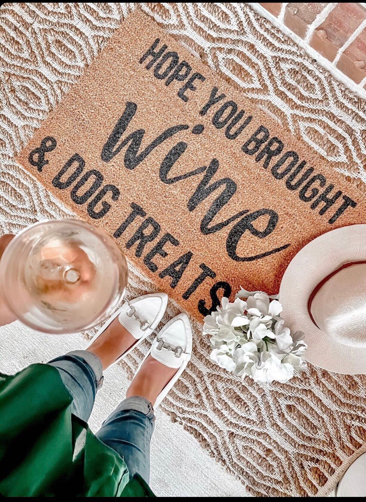 BEST SELLER! Hope you brought wine & dog treats doormat,funny doormat, pet doormat