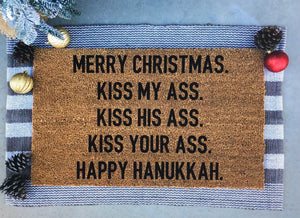 Merry Christmas kiss my ass happy Hanukkah doormat, funny doormat, Christmas vacation, Christmas doormat