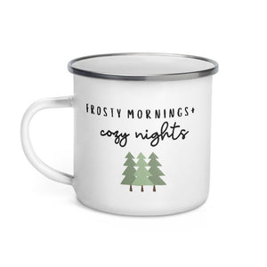 Frosty mornings and cozy nights campfire mug, cute mug, festive mug, christmas mug, punny mug, holiday mug