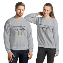 Load image into Gallery viewer, Frosty mornings and cozy nights Unisex Sweatshirt, christmas shirt, punny shirt, holiday shirt
