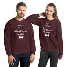 Load image into Gallery viewer, Puppy snuggles and christmas movies Unisex Sweatshirt, christmas shirt, punny shirt, holiday shirt
