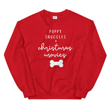 Load image into Gallery viewer, Puppy snuggles and christmas movies Unisex Sweatshirt, christmas shirt, punny shirt, holiday shirt
