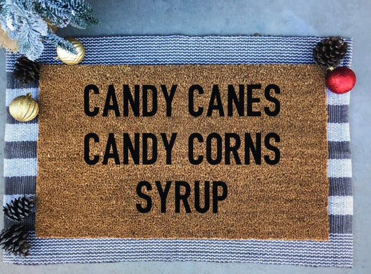 Candy cane, candy corn, syrup doormat, Christmas doormat, funny doormat, Elf doormat, Christmas movie