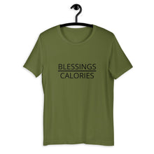 Load image into Gallery viewer, Blessings over calories Short-Sleeve Unisex T-Shirt, Friendsgiving shirt, thanksgiving shirt, punny shirt
