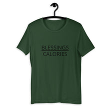 Load image into Gallery viewer, Blessings over calories Short-Sleeve Unisex T-Shirt, Friendsgiving shirt, thanksgiving shirt, punny shirt
