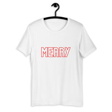 Load image into Gallery viewer, Merry Short-Sleeve Unisex T-Shirt, christmas shirt, home alone shirt, punny shirt, holiday shirt
