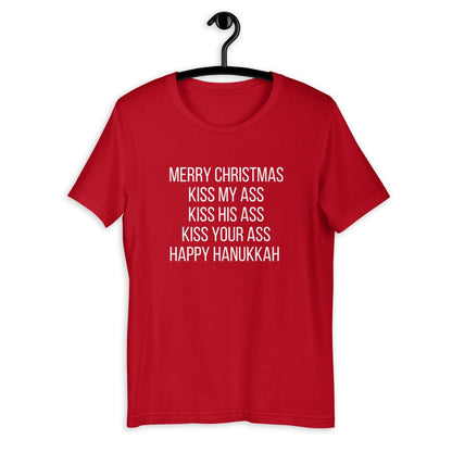 Merry christmas happy Hanukkah Short-Sleeve Unisex T-Shirt, christmas shirt, punny shirt, holiday shirt, christmas vacation