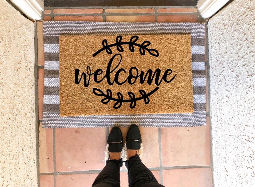 Welcome with vines doormat, cute doormat, funny doormat, spring doormat