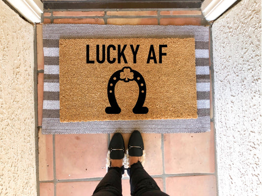Lucky AF horseshoe doormat, cute doormat, st patricks day doormat, spring doormat