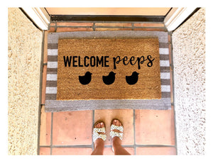 Welcome peeps doormat, cute doormat, easter doormat, spring doormat, peeps doormat