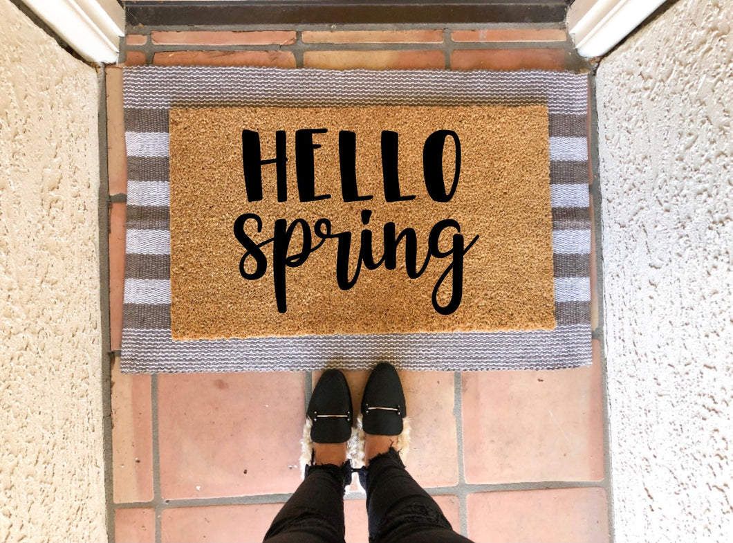 Hello spring doormat, cute doormat, funny doormat, spring doormat