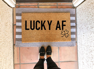 Lucky AF clover doormat, cute doormat, st patricks day doormat, spring doormat