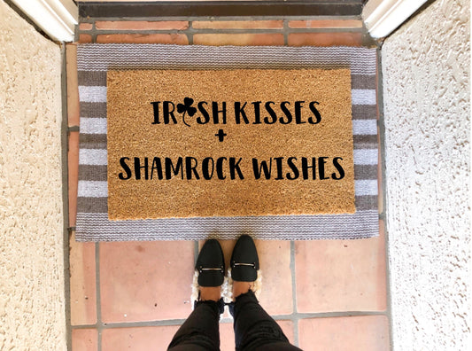 Irish kisses and shamrock wishes doormat, cute doormat, st patricks day doormat, spring doormat