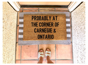 Probably at the corner of Carnegie & Ontario - Cleveland Indians doormat