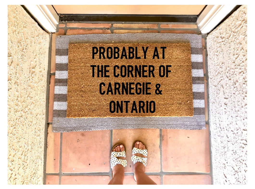 Probably at the corner of Carnegie & Ontario - Cleveland Indians doormat