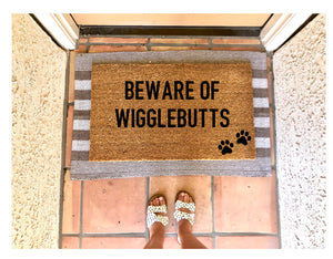 Beware of wigglebutts doormat, dog doormat, pet doormat, cute doormat, dog mom