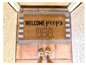 Welcome peeps doormat, cute doormat, easter doormat, spring doormat, peeps doormat