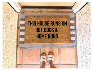 This house runs on hot dogs and home runs doormat