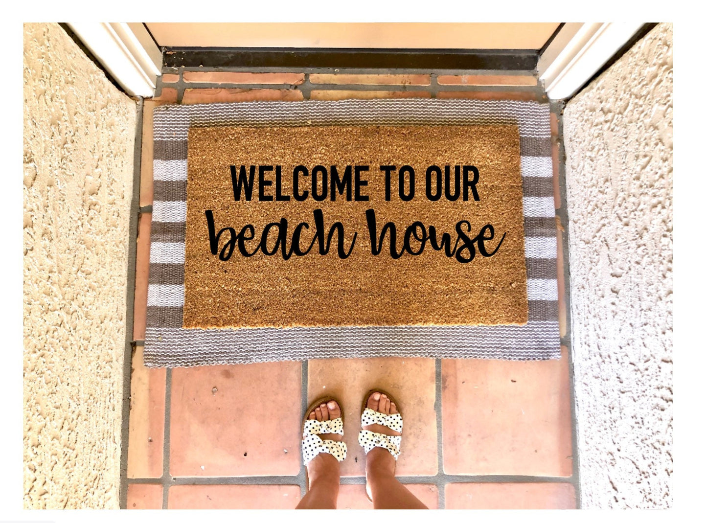 Welcome to our beach house, Beach house vibes, beach doormat, cute doormat