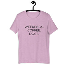 Load image into Gallery viewer, MULTIPLE COLORS AVAILABLE - Weekends coffee dogs Short-Sleeve Unisex T-Shirt, dog mom, mothers day gift, gift for her, cute shirt
