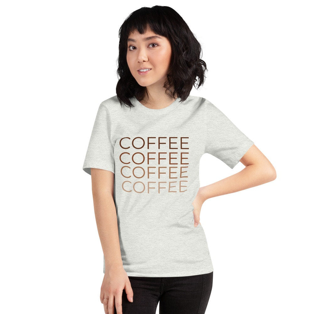 MULTIPLE COLORS AVAILABLE - Coffee multi colored Short-Sleeve Unisex T-Shirt, coffee lover, gift for her, cute shirt
