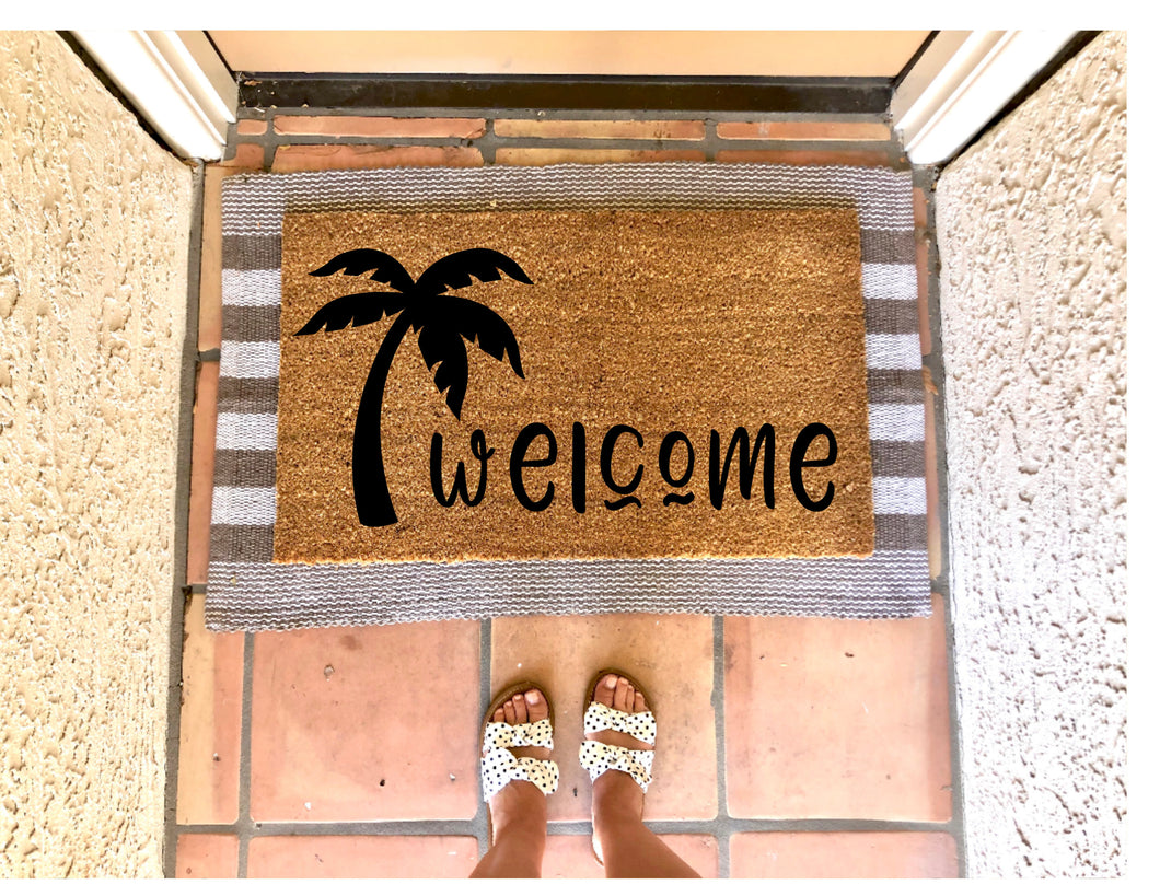 Welcome palm tree doormat, summer doormat, cute doormat, beach doormat