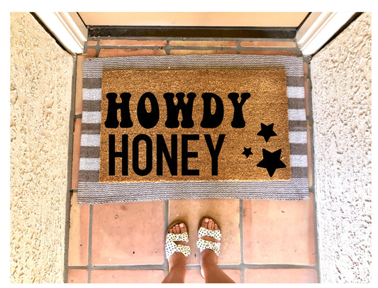Howdy Honey  doormat, summer doormat, cute doormat, patriotic doormat, retro doormat, western