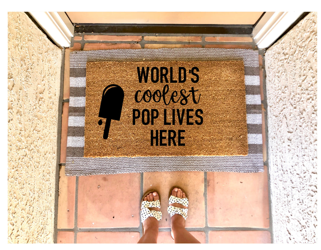 World's coolest pop lives here doormat, summer doormat, cute doormat, beach doormat, fathers day gift, gift for him