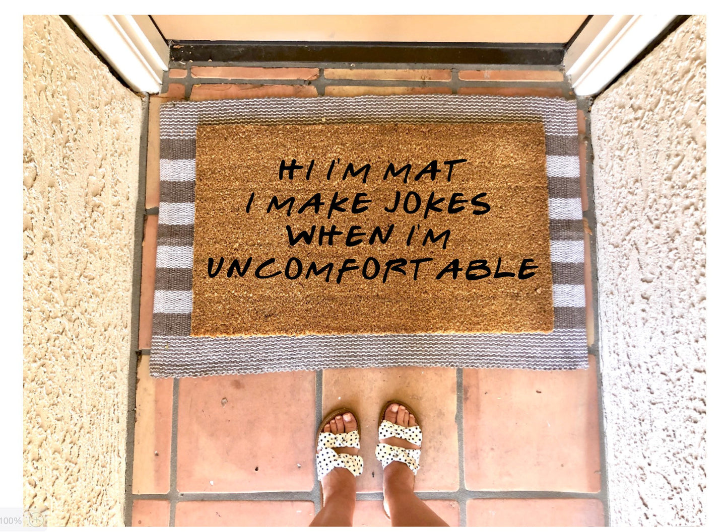 I make jokes when I’m uncomfortable doormat, funny doormat, friends themed doormat, chandler quote