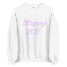 Load image into Gallery viewer, Purple Happy AF Unisex Sweatshirt, happy shirt, cute shirt
