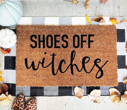 Shoes Off Witches Doormat – Funny Halloween Welcome Mat for Spooky Front Porch Decor