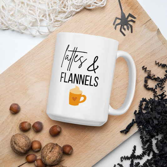 Lattes & flannels mug, fall coffee mug, pumpkin mug, psl, autumn mug, cute mug, funny mug, flannels mug, fall decor, pumpkin decor