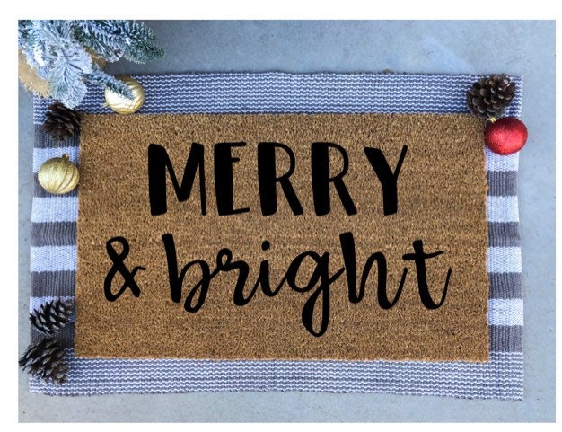 merry and bright doormat, holiday doormat, christmas