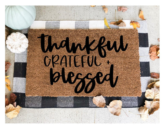 Thankful, grateful, blessed doormat, fall doormat, thanksgiving doormat
