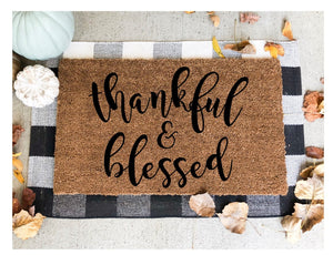 Thankful and blessed doormat, fall doormat, thanksgiving doormat