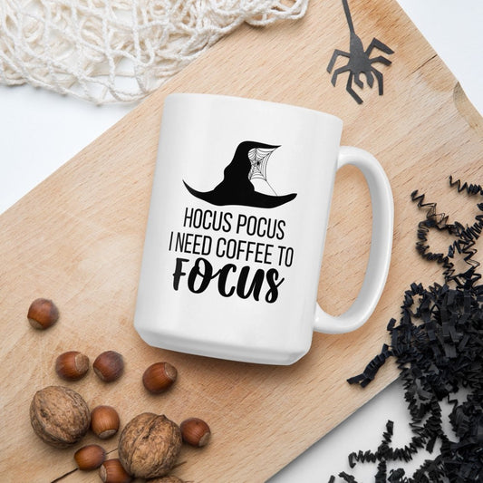 Hocus pocus I need coffee to focus mug, fall coffee mug, pumpkin mug, autumn mug, cute mug, funny mug, punny mug, fall decor, pumpkin decor
