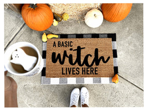 A basic witch lives here doormat, funny doormat, witch doormat, Halloween doormat, fall doormat