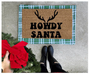 Howdy santa antler doormat, Christmas doormat, Christmas decor