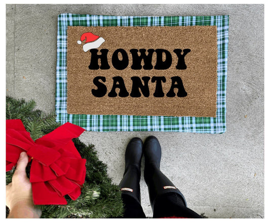 Howdy santa stocking doormat, Christmas doormat, Christmas decor