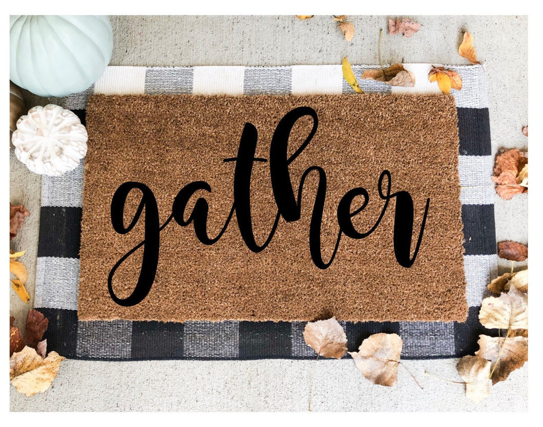 Gather doormat, fall doormat, thanksgiving doormat