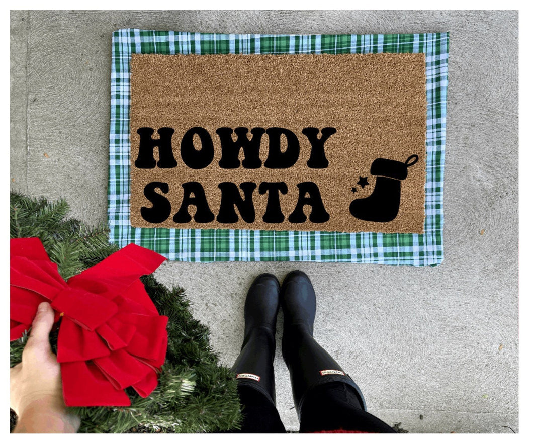Howdy santa stocking doormat, Christmas doormat, Christmas decor
