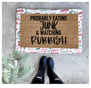 Probably eating junk and watching rubbish doormat, home alone doormat, Christmas doormat