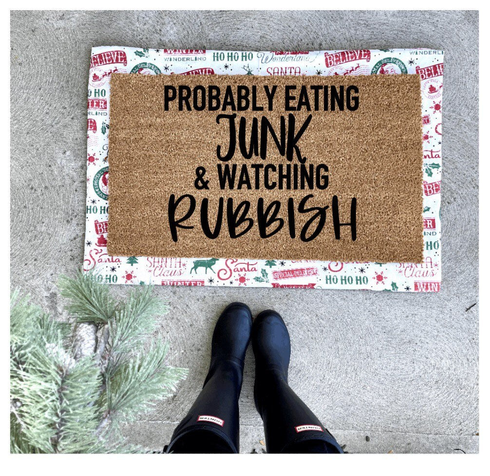 Probably eating junk and watching rubbish doormat, home alone doormat, Christmas doormat